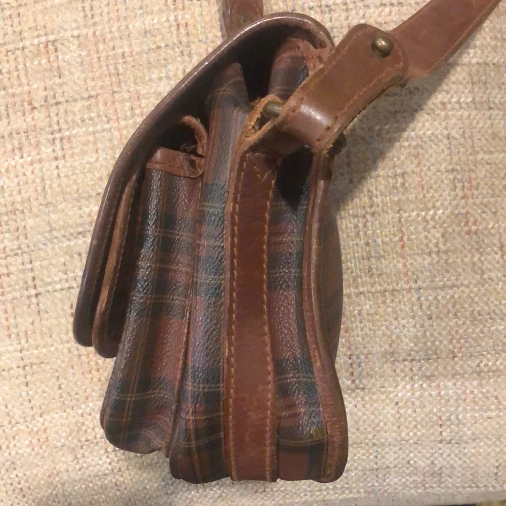 RALPH LAUREN Brown Tartan Plaid Multi Pocket Crossbody Messenger Saddle Bag